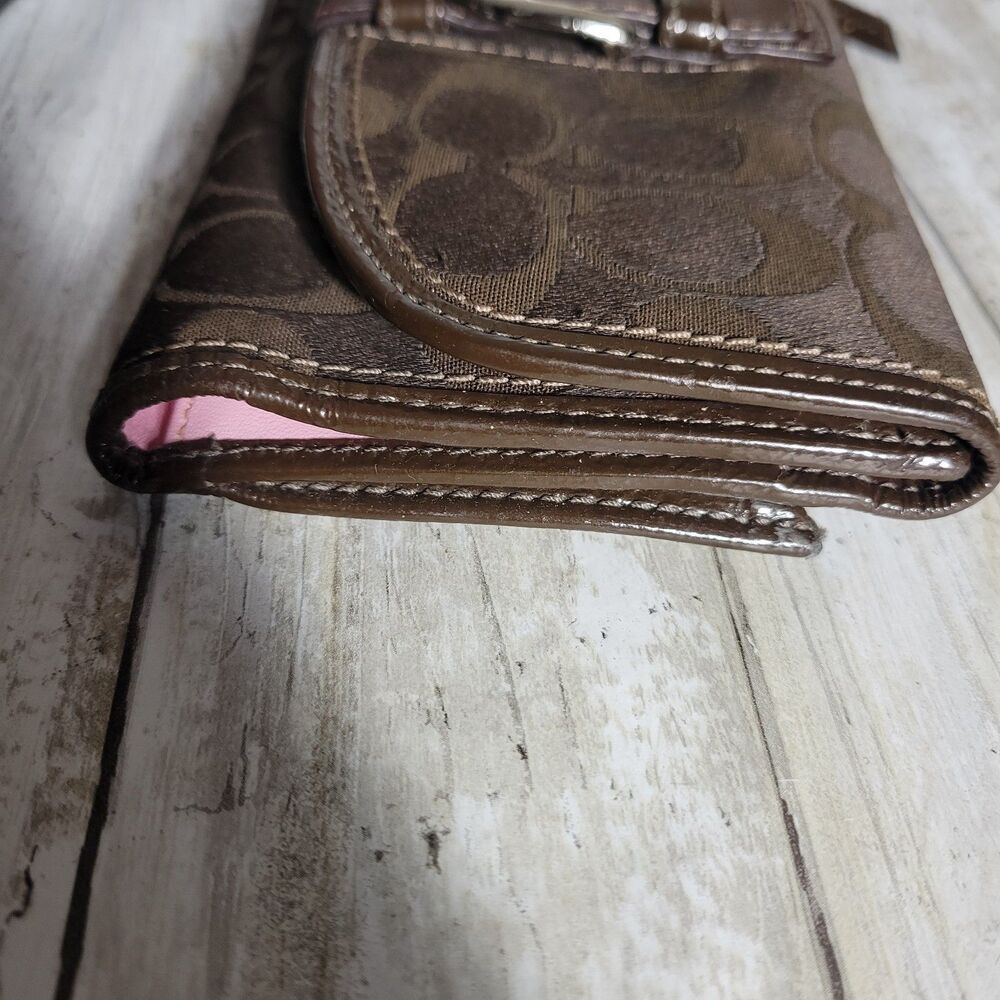 Coach Signature Trifold Large canvas Checkbook Wallet - Picture 6 of 8